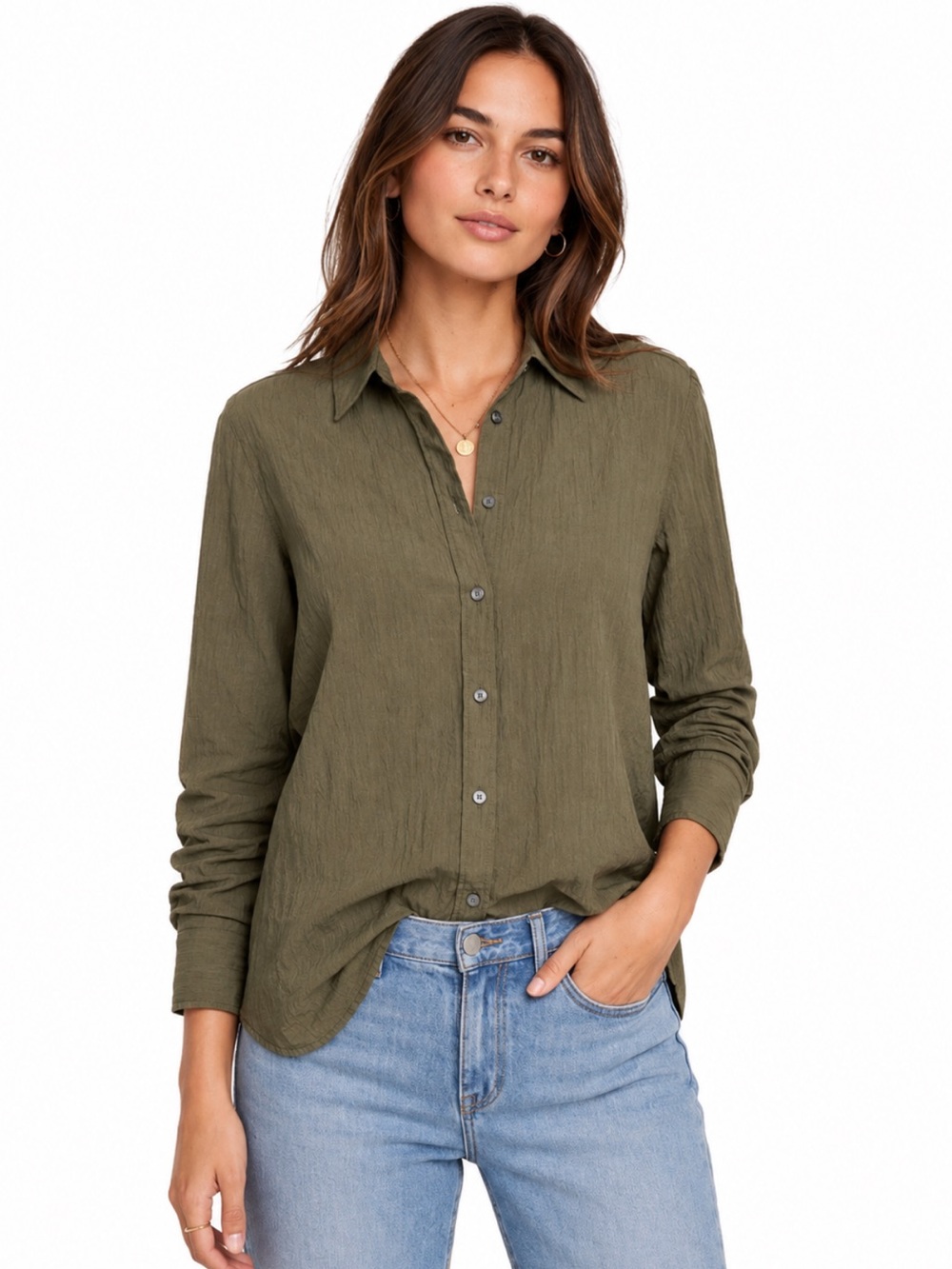 Madewell Olive Green Button Front Blouse Lightweight Shirt — Size S